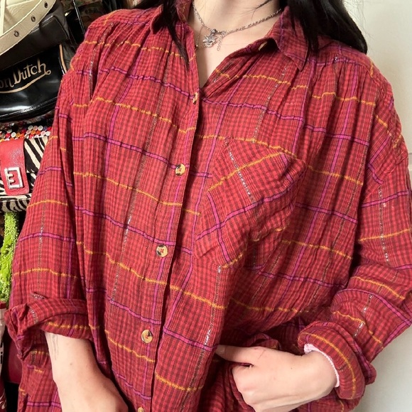 Free People break my stride Red Button-Up medium - Picture 2 of 4